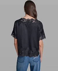 Karl Lagerfeld Paris Women's Short-Sleeve Lace Trim Blouse