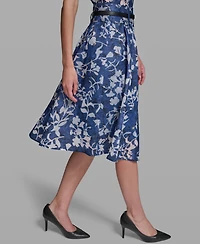 Karl Lagerfeld Paris Women's Burnout Belted A-Line Skirt