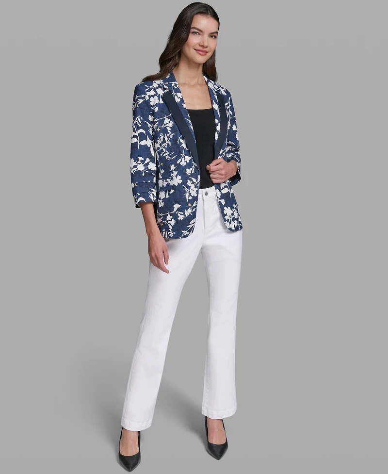 Karl Lagerfeld Paris Women's Contrasting Floral Print Burnout Collared Blazer