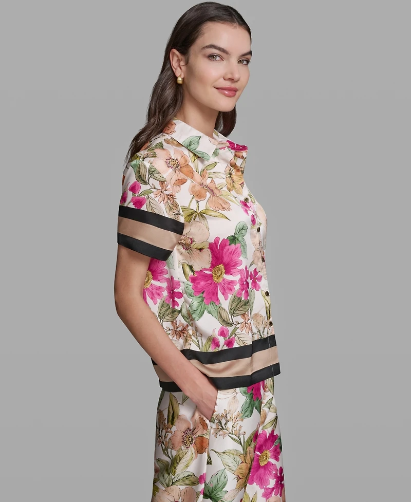 Karl Lagerfeld Paris Women's Short-Sleeve Printed Camp Shirt