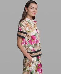 Karl Lagerfeld Paris Women's Short-Sleeve Printed Camp Shirt