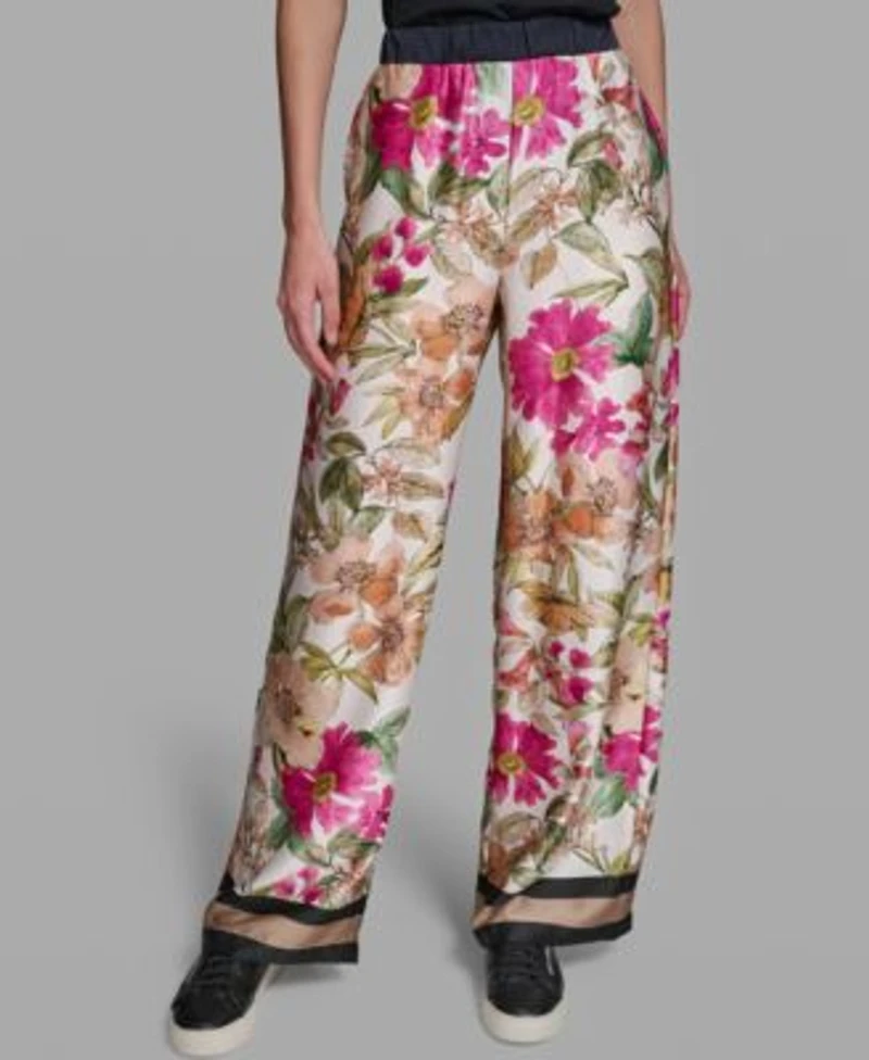 Karl Lagerfeld Paris Womens Soft Floral Print Pull On Pants