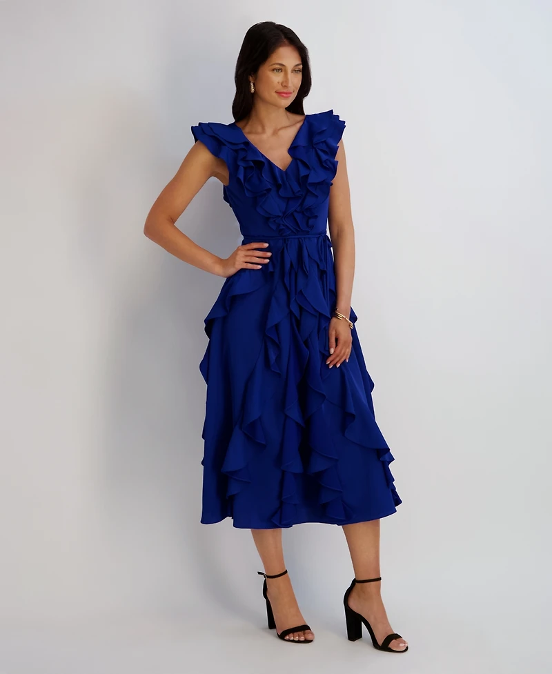 Kensie Women's Silky Woven Ruffle Midi Dress