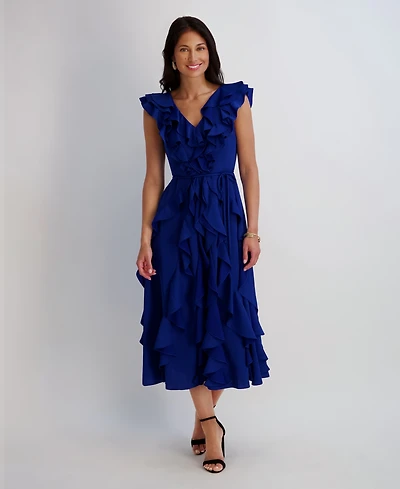 Kensie Women's Silky Woven Ruffle Midi Dress