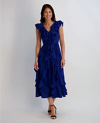 Kensie Women's Silky Woven Ruffle Midi Dress