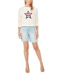 Vince Camuto Women's Star Stripes Motif Crewneck Sweater