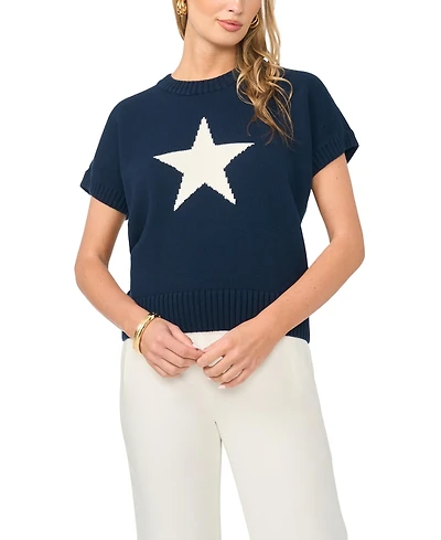 Vince Camuto Women's Star Motif Short-Sleeve Sweater
