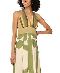 Vince Camuto Women's Mixed-Print V-Neck Maxi Halter Dress