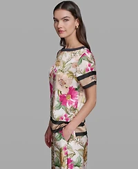 Karl Lagerfeld Paris Petite Printed Oversized Boat Neck Blouse