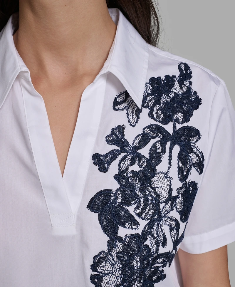 Karl Lagerfeld Paris Petite Oversized Floral Short-Sleeve Blouse
