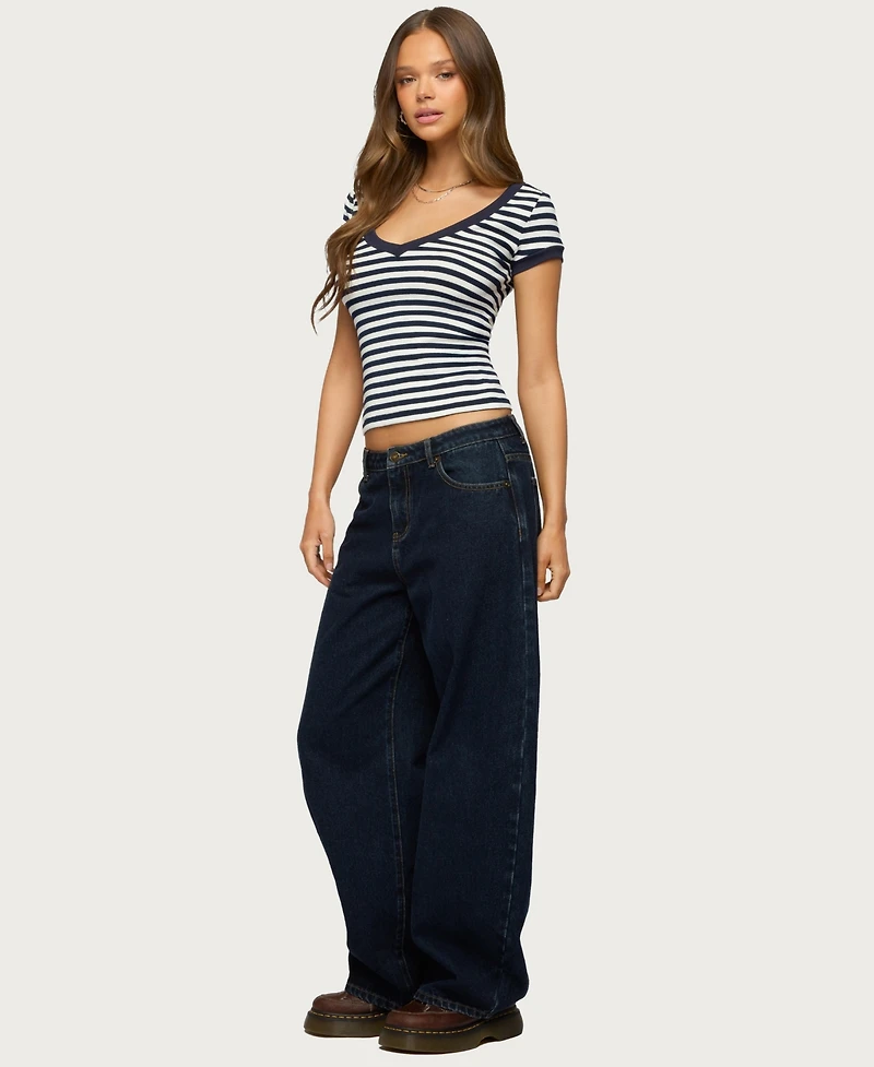 Edikted Women's Antonela Striped V Neck T Shirt