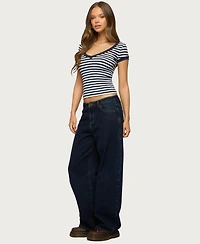 Edikted Women's Antonela Striped V Neck T Shirt