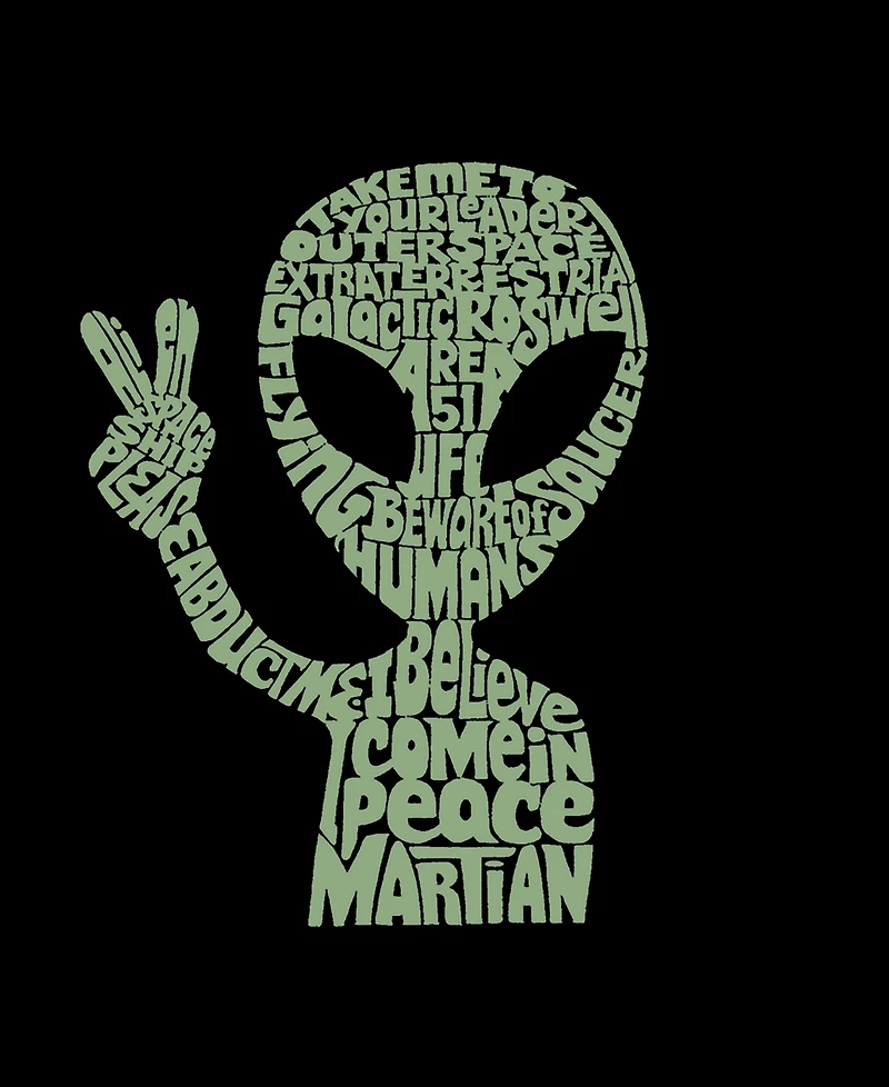 La Pop Art Men's Alien Extraterrestrial Word Raglan-Sleeve T-Shirt