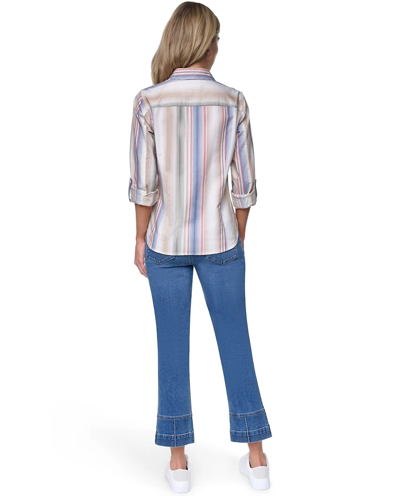 Nautica Women's Cotton-Blend Roll-Tab Button-Front Shirt