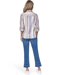 Nautica Women's Cotton-Blend Roll-Tab Button-Front Shirt