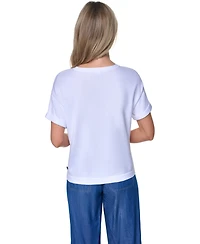Nautica Women's Cotton Crewneck Short-Sleeve Sweater