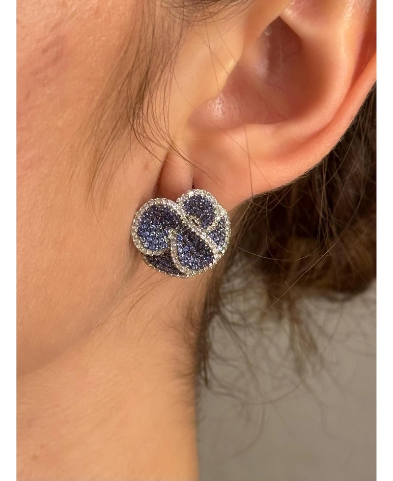 Suzy Levian Sterling Silver Sapphire & White Peony Flower Earrings
