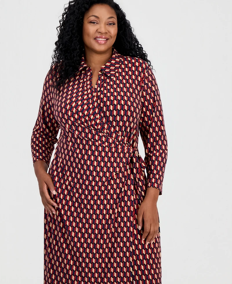Anne Klein Plus Printed Faux-Wrap Dress