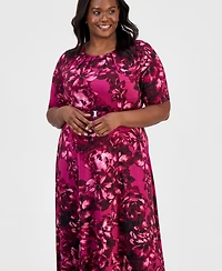 Kasper Plus Pleated Belted Fit & Flare Dress