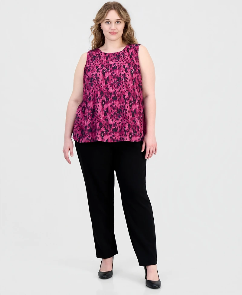 Kasper Plus Crewneck Sleeveless Pleated Blouse