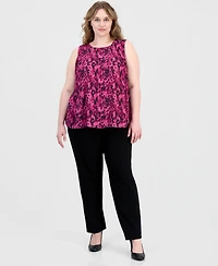 Kasper Plus Crewneck Sleeveless Pleated Blouse