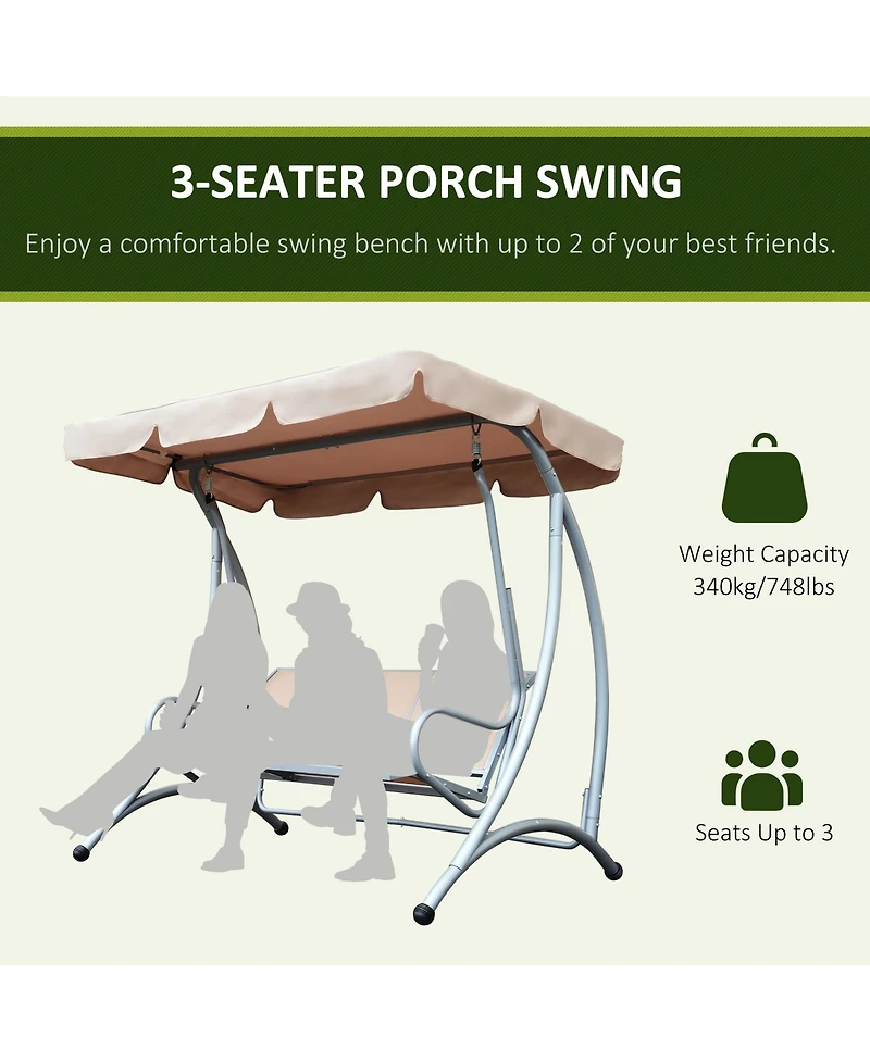 Outsunny 3 Person Patio Swing Chair with Adjustable Canopy