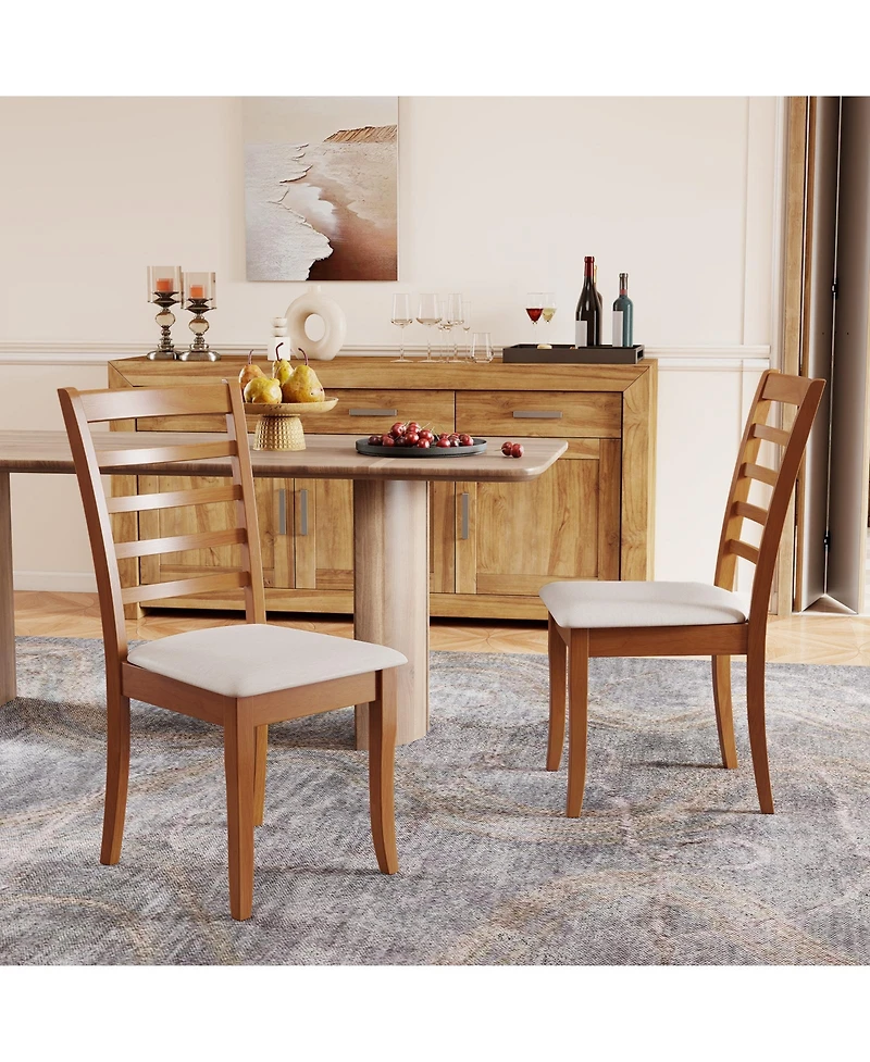 Slickblue Modern Upholstered Wooden Dining Chairs Set of 2 for Kitchen and Dining Room-Beige