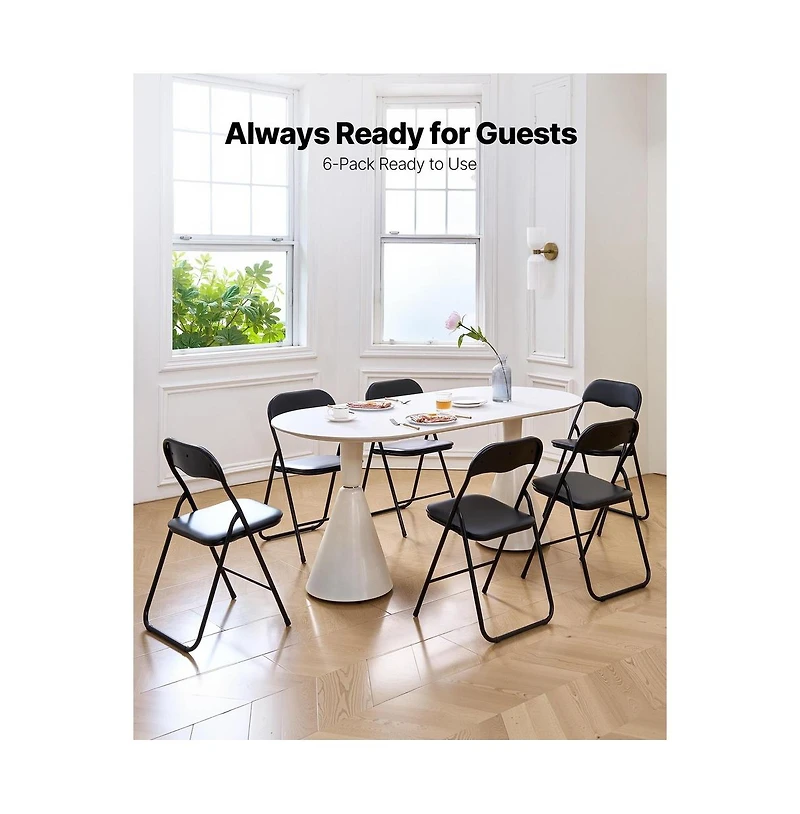 Sugift 6 Pack Folding Chairs Portable Leather Chairs with Padded Cushion Black