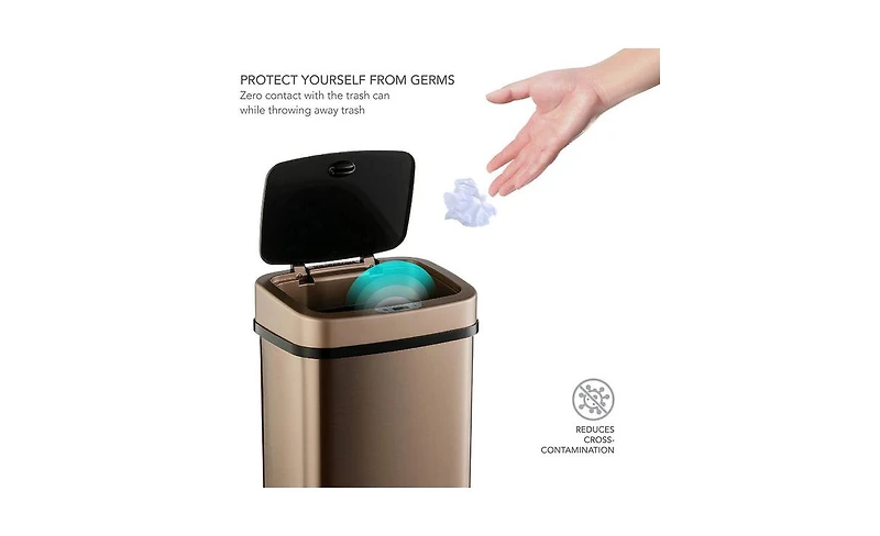 Ninestars Rectangular Motion Sensor Trash Can 3.2 Gallon Stainless Steel