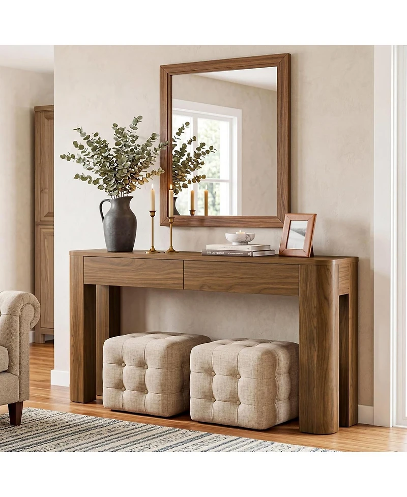 Tribesigns Console Table with 2 Drawers for Entryway, 63 Inches Narrow Long Sofa Table Behind Couch with Storage, Farmhouse Accent Entrance Piece