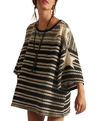 Free People Women's Fun Oversized Crewneck Striped Crochet T-Shirt
