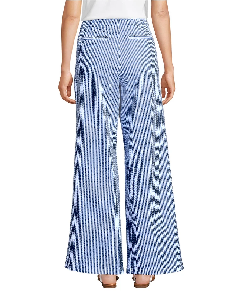 Lands' End Women's Seersucker High Rise Drawstring Wide Leg Pants
