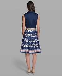 Karl Lagerfeld Paris Petite Collared Neck Belted Dress