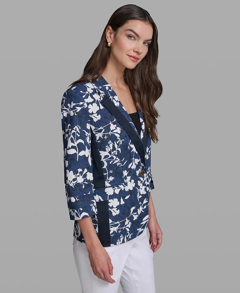 Karl Lagerfeld Paris Petite Printed Collared Neck Blazer