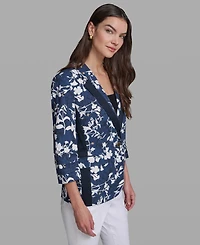 Karl Lagerfeld Paris Petite Printed Collared Neck Blazer