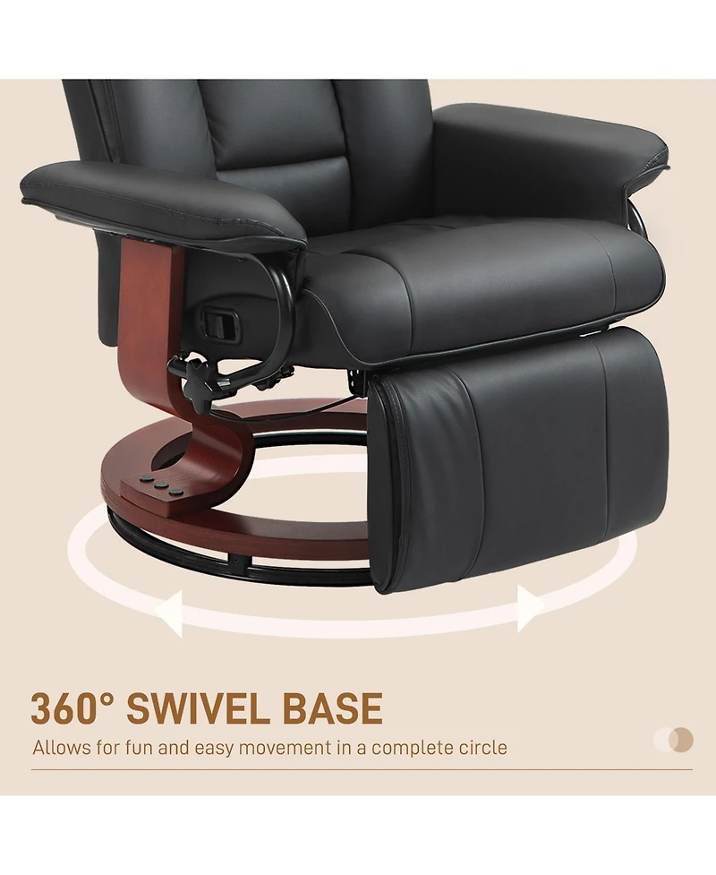 Homcom Swivel Recliner Chair w/ Footrest, Pu Leather Reclining Chair, Black