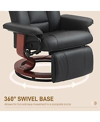 Homcom Swivel Recliner Chair w/ Footrest, Pu Leather Reclining Chair, Black