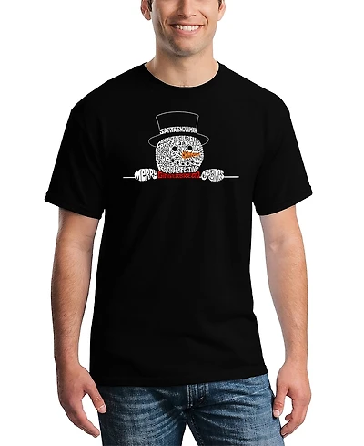 La Pop Art Men's Peeking Snowman Christmas Word T-Shirt