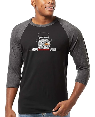 La Pop Art Men's Peeking Snowman Christmas Word Raglan-Sleeve T-Shirt