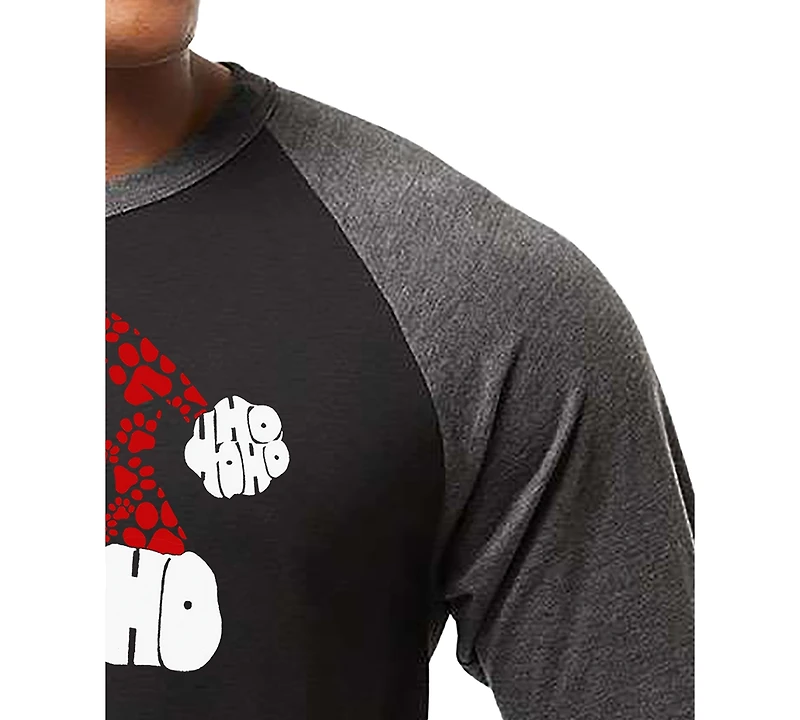 La Pop Art Men's Santa Hat Paw Print Word Raglan-Sleeve T-Shirt