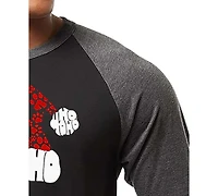 La Pop Art Men's Santa Hat Paw Print Word Raglan-Sleeve T-Shirt
