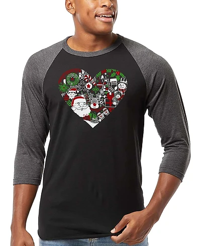 La Pop Art Men's Christmas Themed Heart Word Raglan Baseball T-Shirt