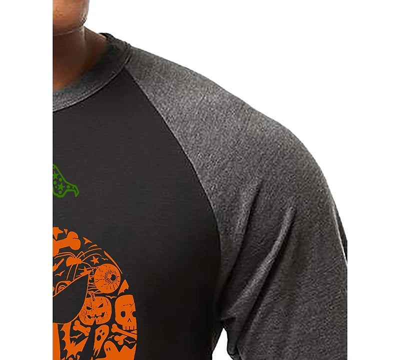 La Pop Art Men's Halloween Pumpkin Word Raglan-Sleeve T-Shirt