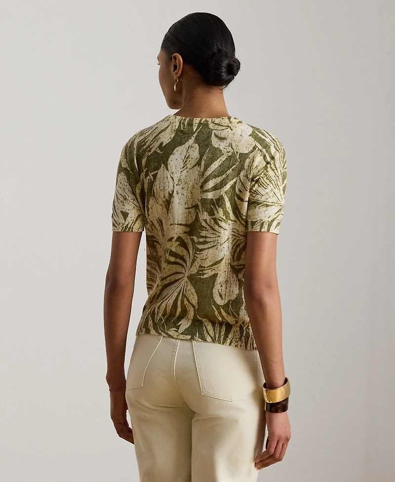 Lauren Ralph Petite Palm Frond Print Short-Sleeve Sweater