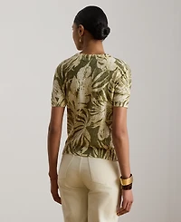 Lauren Ralph Petite Palm Frond Print Short-Sleeve Sweater