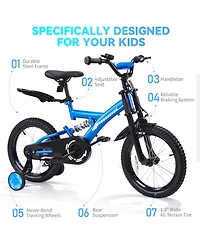 16" Kids Bike with Adjustable Seat, Dual Brakes, Suspension and Training Wheels for Ages 4–7
