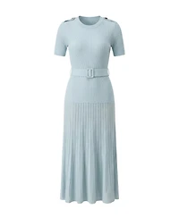 Modenaire Women's Ribbed Knit Belted Pleated Midi Dress