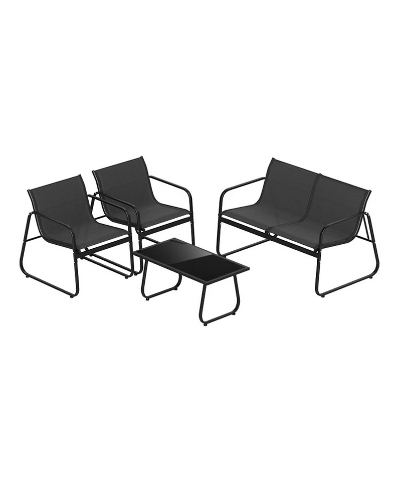 Gouun 4 Piece Patio Furniture Set, Fabric Outdoor Chairs and Loveseat with Tempered Glass Coffee Table