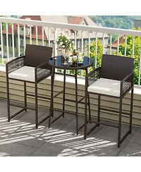 Gouun 3 Piece Outdoor Patio Bar Set with Pe Wicker Bar Height Table and 2 Cushioned Bar Chairs