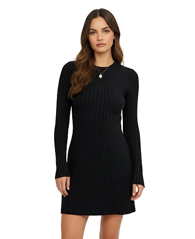 Modenaire Women's Ribbed Knit Flared-Hem Sweater Dress